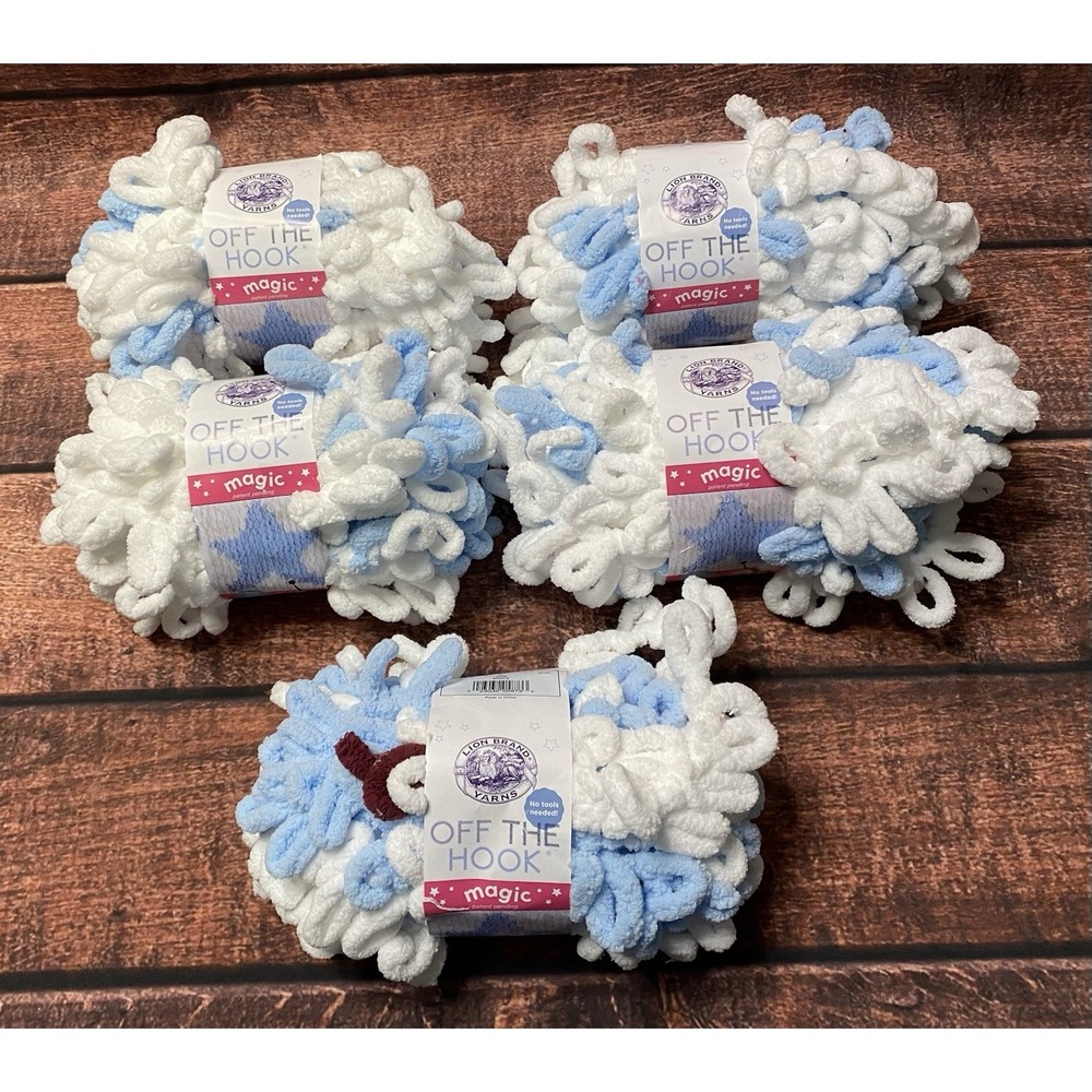 Lion Brand Yarn Off The Hook Magic STAR (Color 501) Blue & White 5 Skeins 3.3 oz